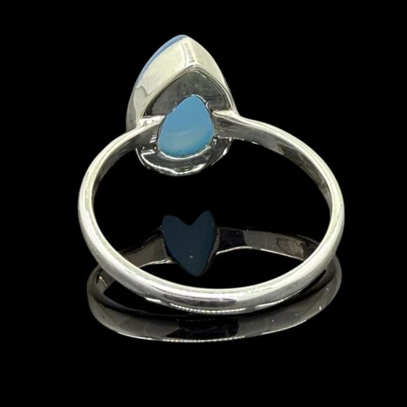 Natural Pear Cut Blue Chalcedony Ring Solid 925 Sterling Silver US Size 8 - Picture 4 of 6